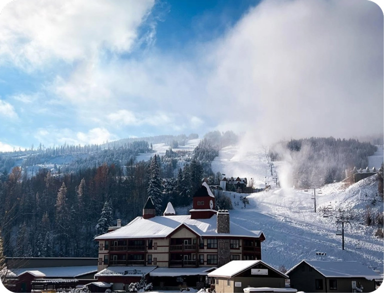 Alpine resort ski hill and chair lifts