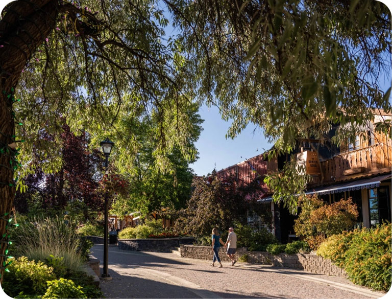 Couple strolling through the park
