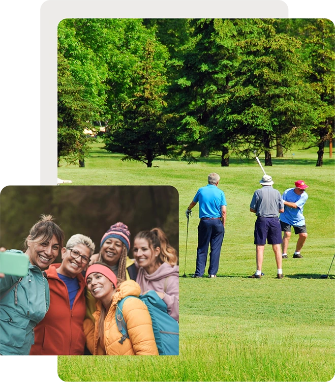 Group of friends smiling multi activity collage