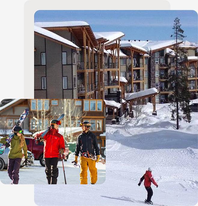 Group Of Friends Doing Skiing in Northstar Group Resort