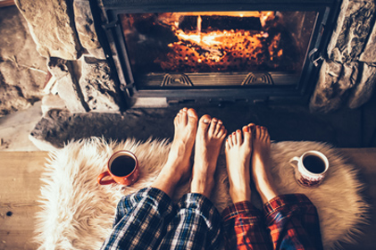 Cozy toes near fireplace